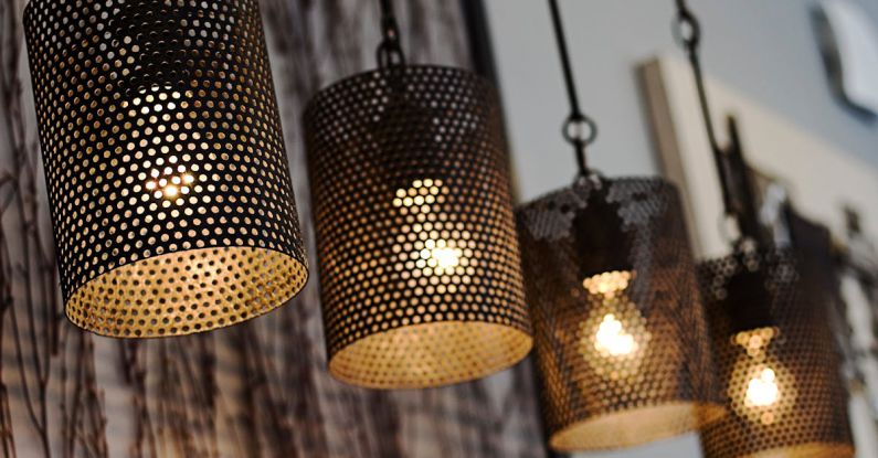 Light Fixture - Four Black Turned on Pendant Lamps