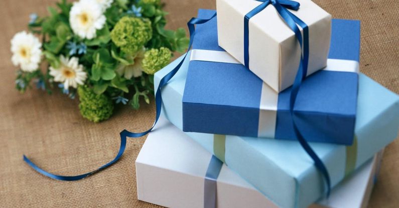 Wedding Gift - Stacked Blue Colored Gift Boxes