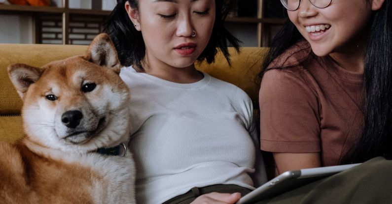 Insulation - Sisters Sitting on Sofa with their Shiba Inu Dog